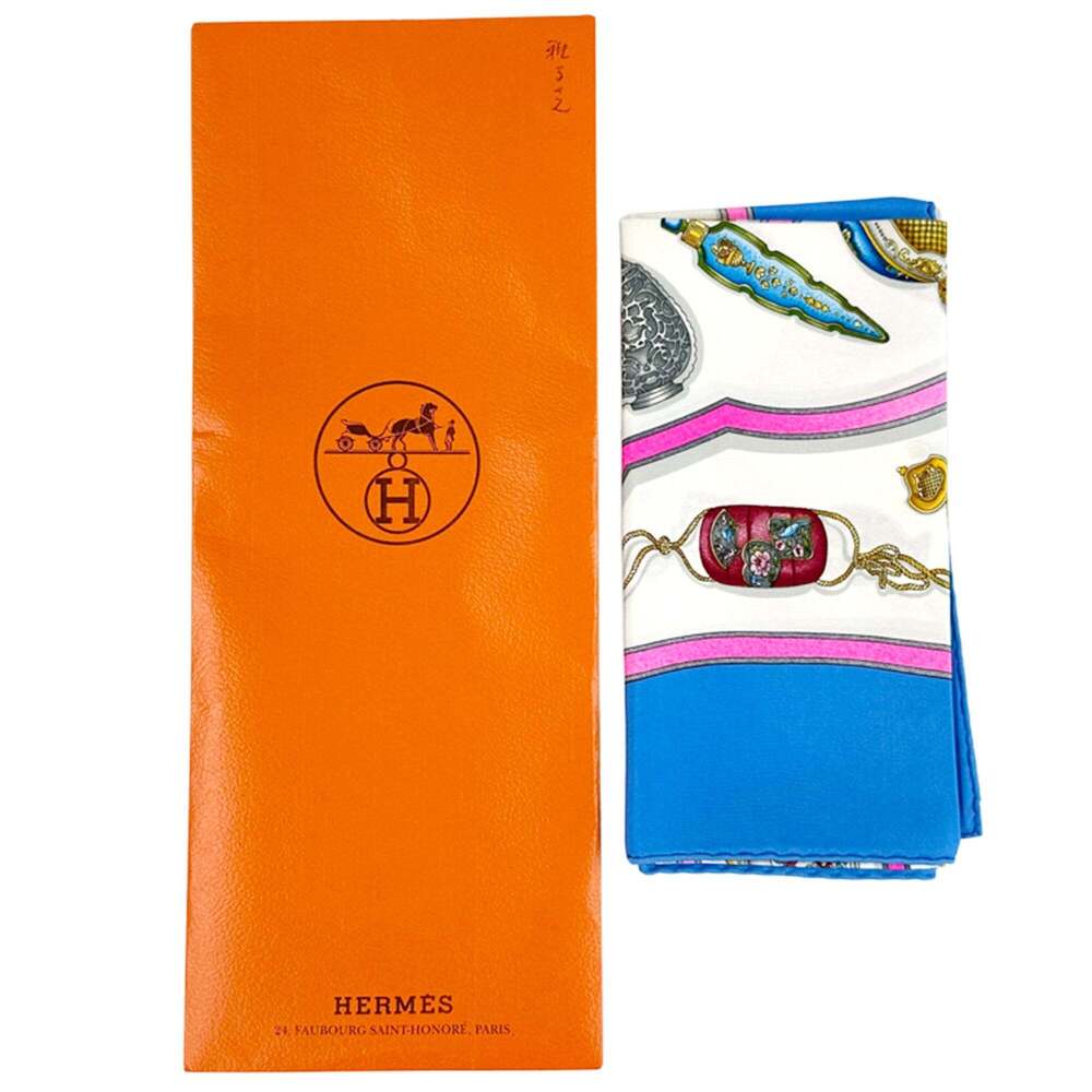 HERMES Authentic Blue Silk Scarf - Picture 6 of 12